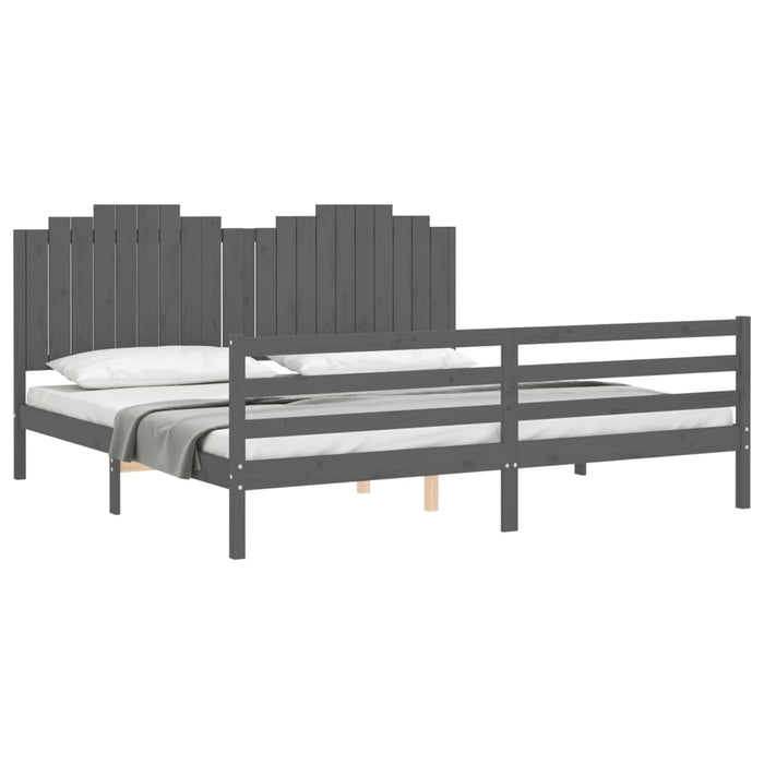 Massivholzbett mit Kopfteil Grau 200x200 cm