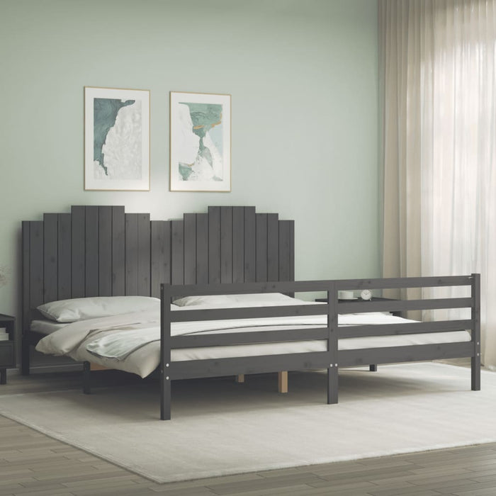 Massivholzbett mit Kopfteil Grau 200x200 cm