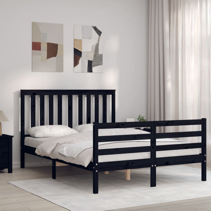 Massivholzbett mit Kopfteil Schwarz 140x190 cm