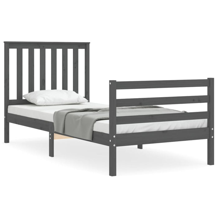 Massivholzbett mit Kopfteil Grau 90x200 cm
