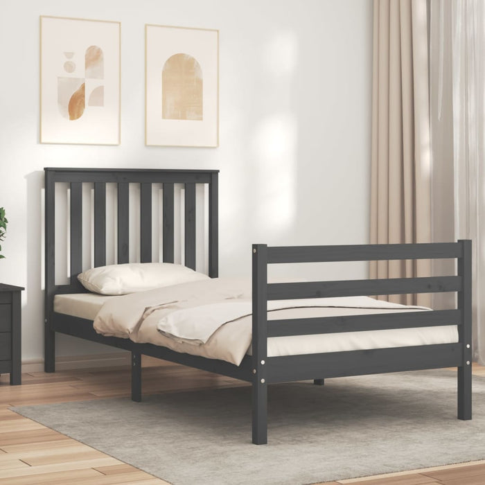 Massivholzbett mit Kopfteil Grau 90x200 cm