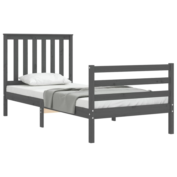 Massivholzbett mit Kopfteil Grau 90x200 cm