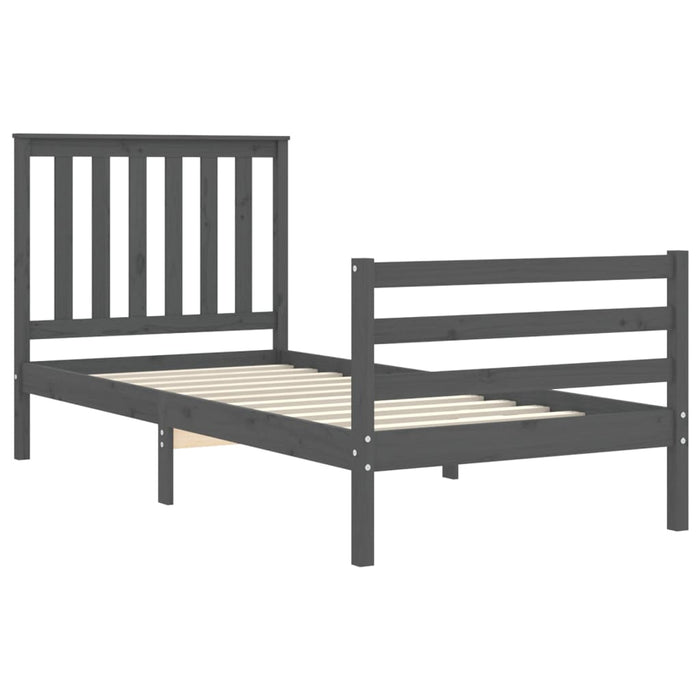 Massivholzbett mit Kopfteil Grau 90x200 cm
