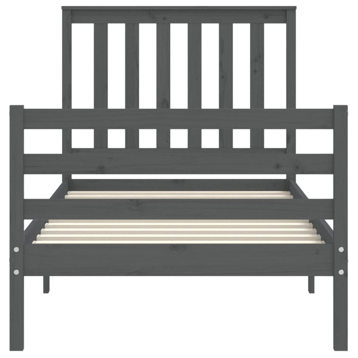Massivholzbett mit Kopfteil Grau 90x200 cm