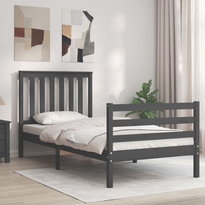 Massivholzbett mit Kopfteil Grau 90x200 cm