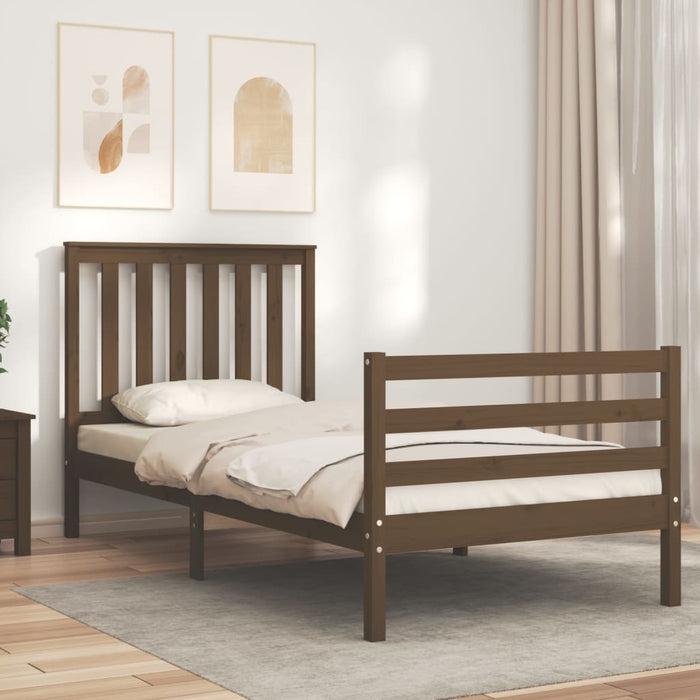 Massivholzbett mit Kopfteil Honigbraun 90x200 cm