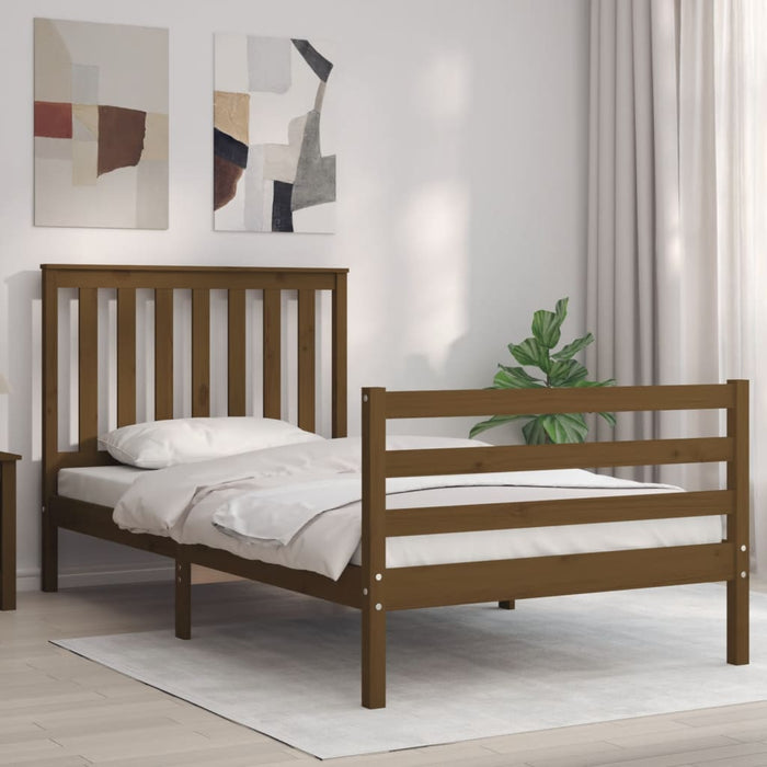 Massivholzbett mit Kopfteil Honigbraun 100x200 cm