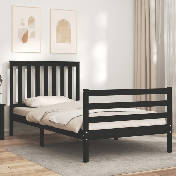 Massivholzbett mit Kopfteil Schwarz 100x200 cm