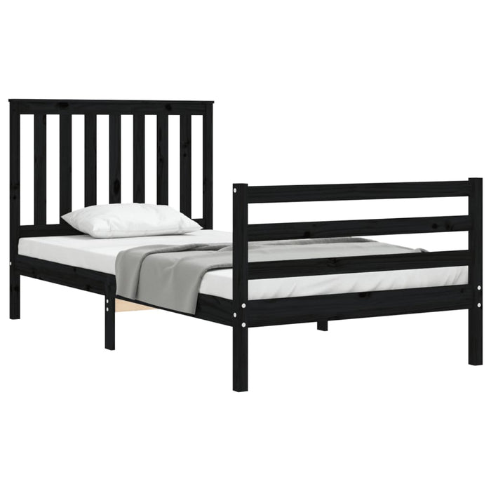 Massivholzbett mit Kopfteil Schwarz 100x200 cm