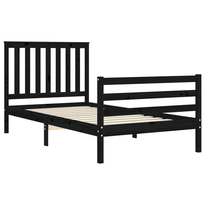 Massivholzbett mit Kopfteil Schwarz 100x200 cm