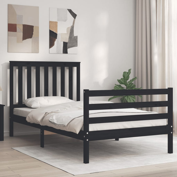 Massivholzbett mit Kopfteil Schwarz 100x200 cm