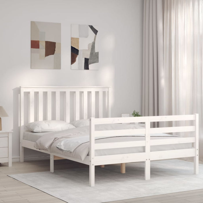 Massivholzbett mit Kopfteil Weiß 140x200 cm