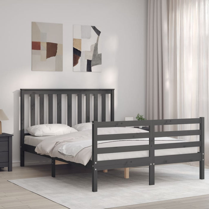 Massivholzbett mit Kopfteil Grau 140x200 cm