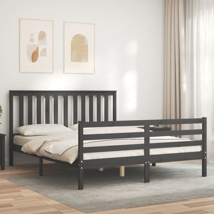 Massivholzbett mit Kopfteil Grau 160x200 cm