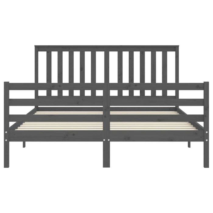 Massivholzbett mit Kopfteil Grau 160x200 cm