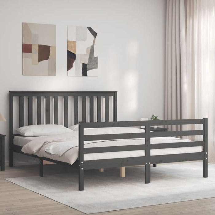 Massivholzbett mit Kopfteil Grau 160x200 cm