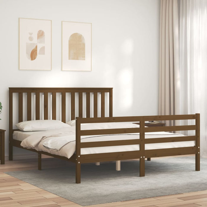 Massivholzbett mit Kopfteil Honigbraun 160x200 cm