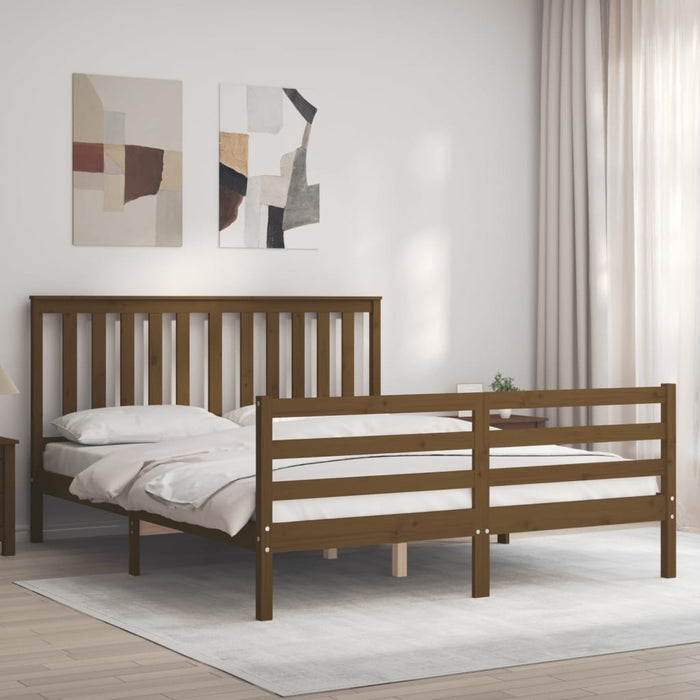 Massivholzbett mit Kopfteil Honigbraun 160x200 cm