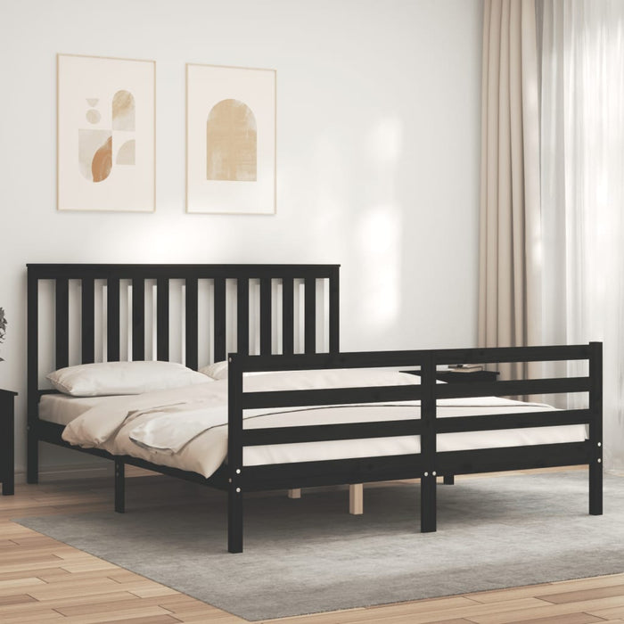Massivholzbett mit Kopfteil Schwarz 160x200 cm