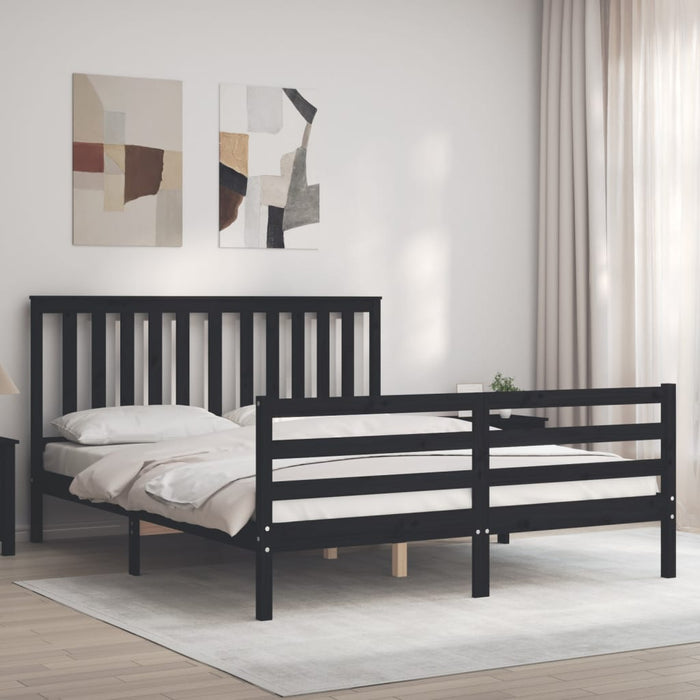 Massivholzbett mit Kopfteil Schwarz 160x200 cm