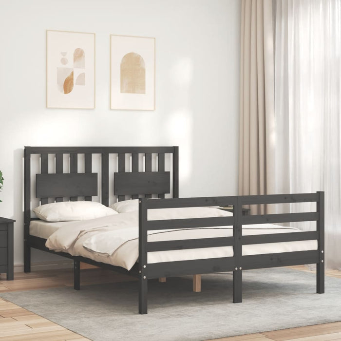 Massivholzbett mit Kopfteil Grau 140x190 cm