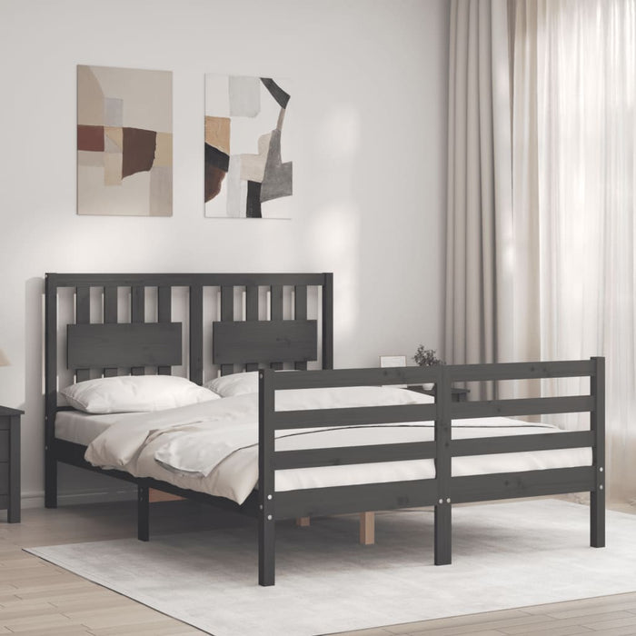 Massivholzbett mit Kopfteil Grau 140x190 cm