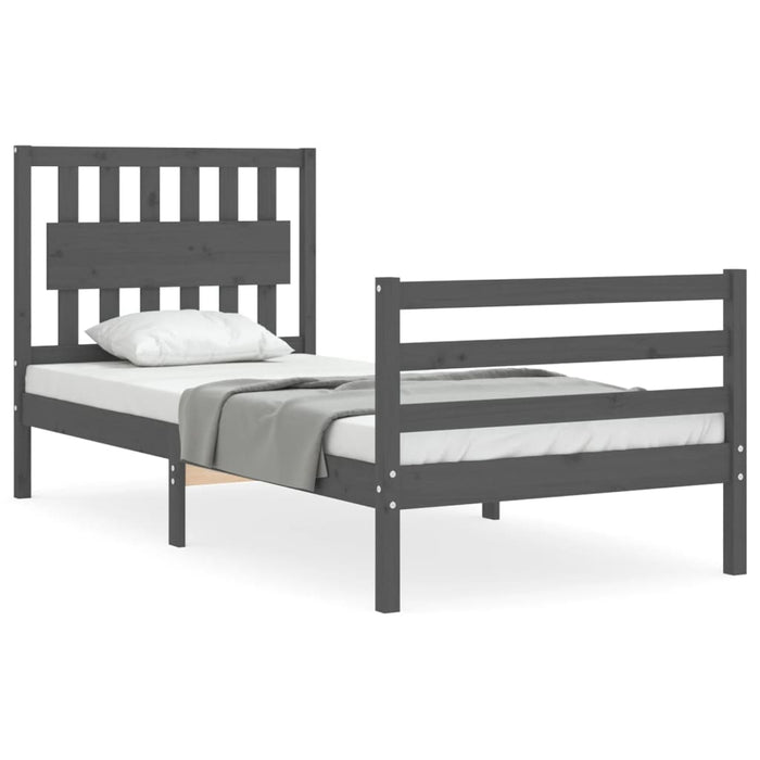 Massivholzbett mit Kopfteil Grau 90x200 cm