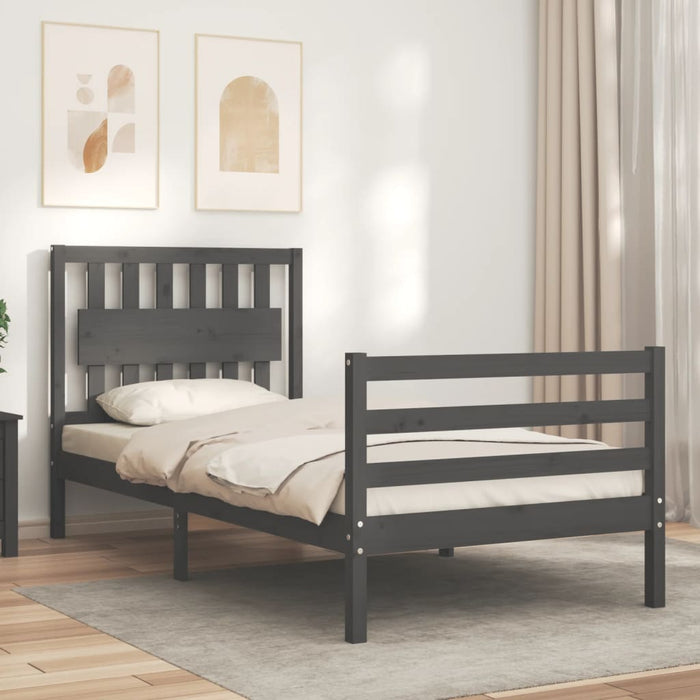 Massivholzbett mit Kopfteil Grau 90x200 cm