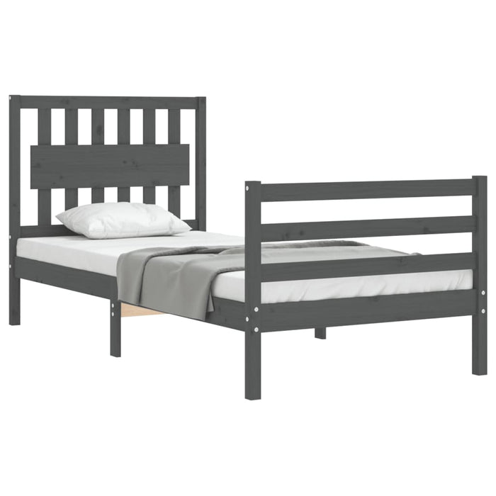 Massivholzbett mit Kopfteil Grau 90x200 cm