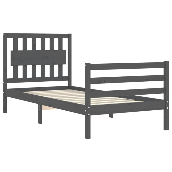 Massivholzbett mit Kopfteil Grau 90x200 cm