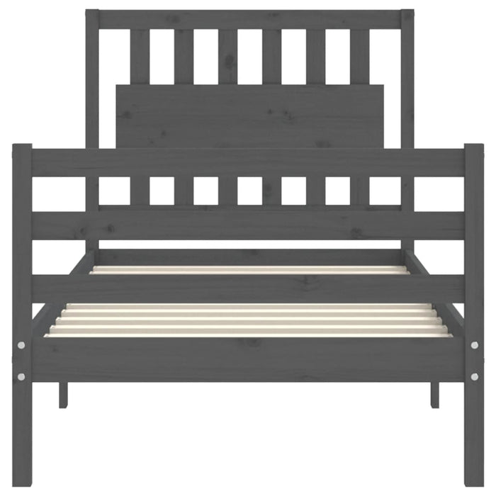 Massivholzbett mit Kopfteil Grau 90x200 cm