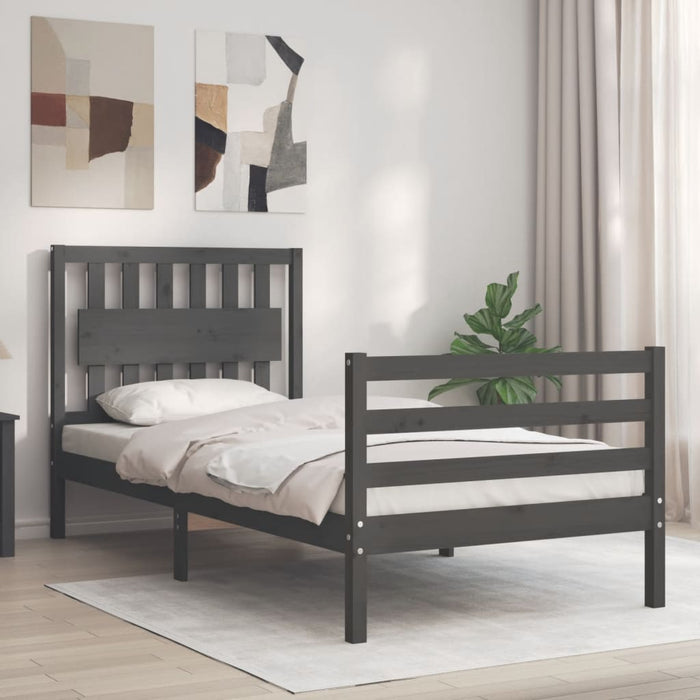 Massivholzbett mit Kopfteil Grau 90x200 cm