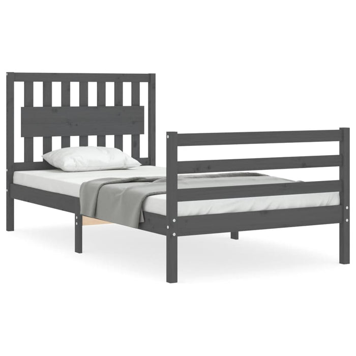 Massivholzbett mit Kopfteil Grau 100x200 cm