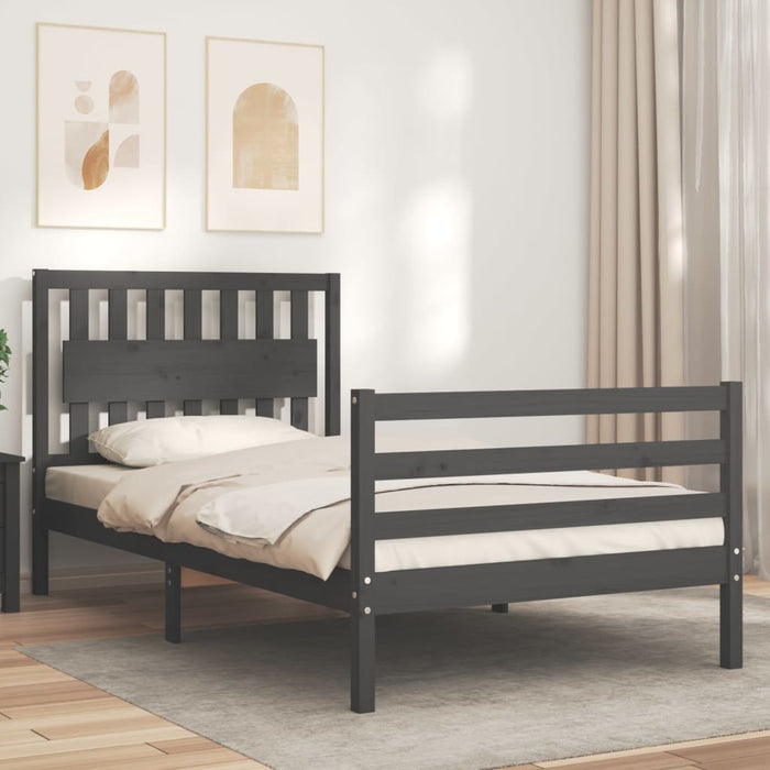 Massivholzbett mit Kopfteil Grau 100x200 cm