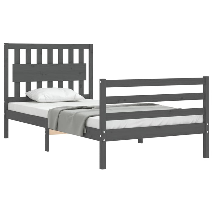 Massivholzbett mit Kopfteil Grau 100x200 cm