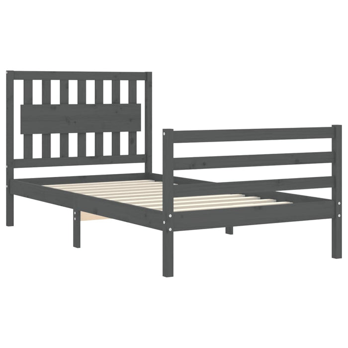 Massivholzbett mit Kopfteil Grau 100x200 cm