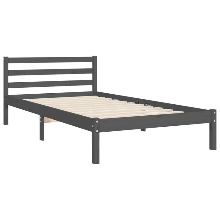 Massivholzbett mit Kopfteil Grau 100x200 cm