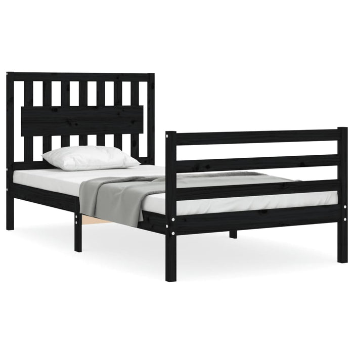 Massivholzbett mit Kopfteil Schwarz 100x200 cm