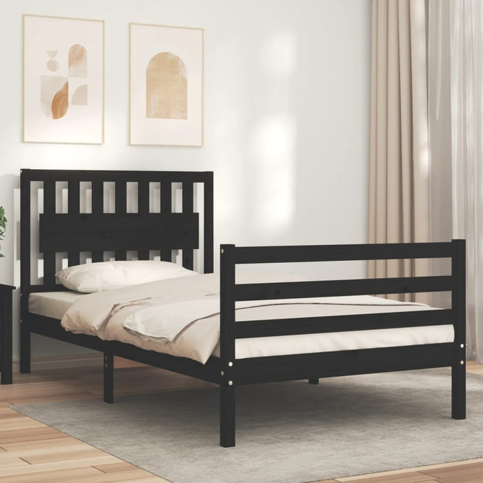 Massivholzbett mit Kopfteil Schwarz 100x200 cm
