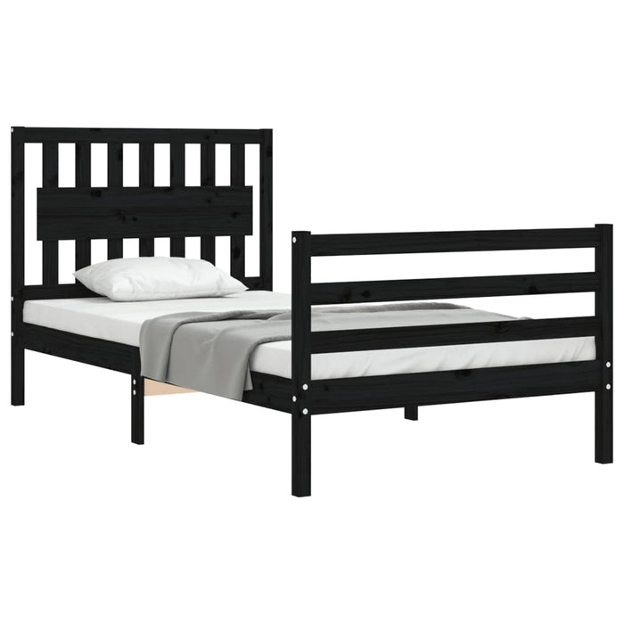 Massivholzbett mit Kopfteil Schwarz 100x200 cm