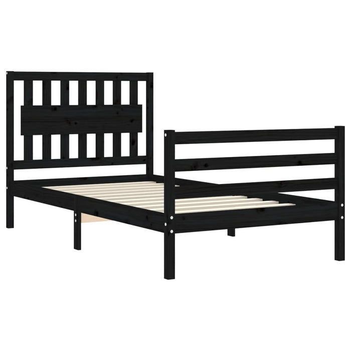 Massivholzbett mit Kopfteil Schwarz 100x200 cm