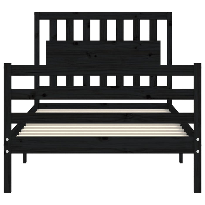 Massivholzbett mit Kopfteil Schwarz 100x200 cm