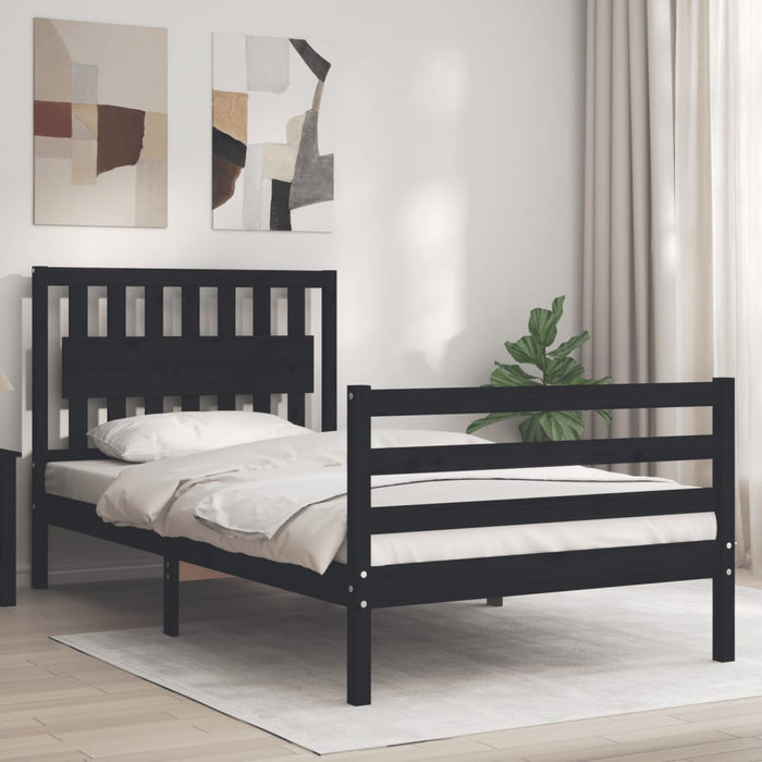 Massivholzbett mit Kopfteil Schwarz 100x200 cm