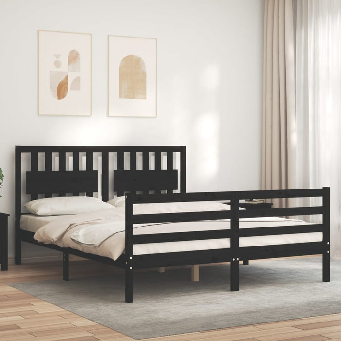Massivholzbett mit Kopfteil Schwarz