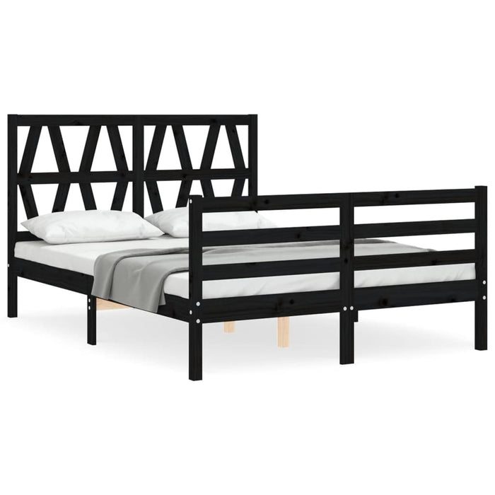 Massivholzbett mit Kopfteil Schwarz 140x190 cm