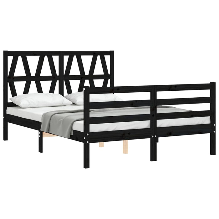 Massivholzbett mit Kopfteil Schwarz 140x190 cm