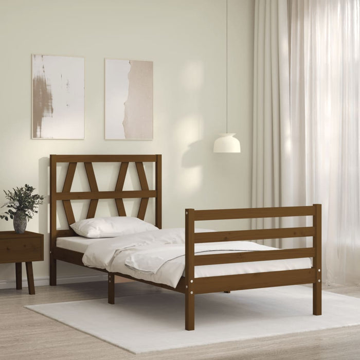 Massivholzbett mit Kopfteil Honigbraun 100x200 cm