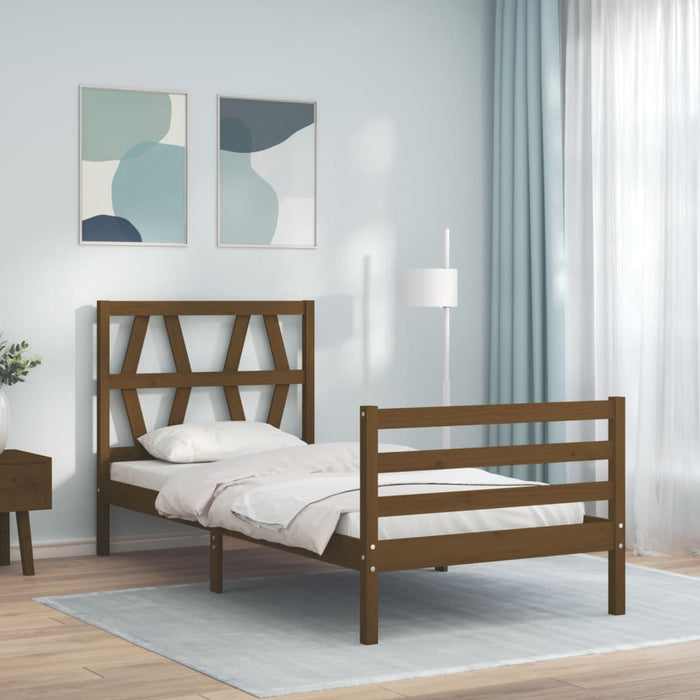 Massivholzbett mit Kopfteil Honigbraun 100x200 cm