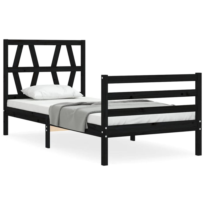 Massivholzbett mit Kopfteil Schwarz 100x200 cm
