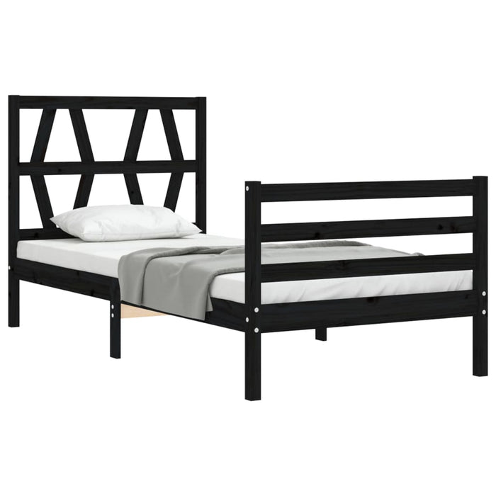 Massivholzbett mit Kopfteil Schwarz 100x200 cm